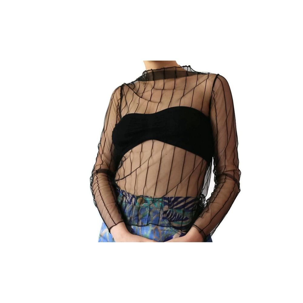 Unbranded Mesh Top Womens Sheer Black Blouse 90s Grunge See Through Raver Shirt